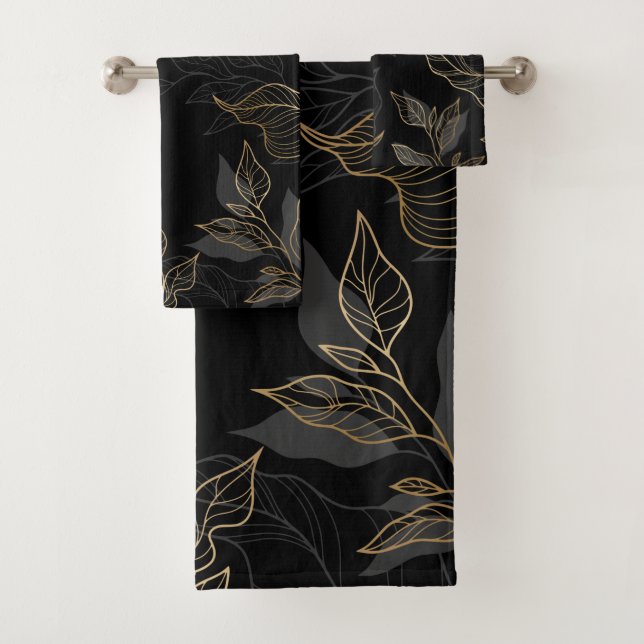 Conjunto De Toalhas Floral Preto Dourado (Insitu)