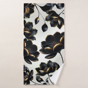 Conjunto De Toalhas Floral Preto e Dourado Bege Elegante Escuro Sombri