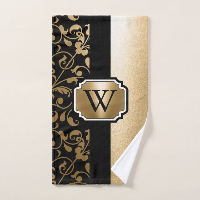 Conjunto De Toalhas Floral Preto e Ouro (Toalha de mão)