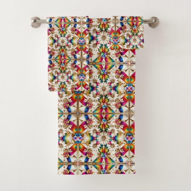 Conjunto De Toalhas Floral Retro Arco-Íris Moderno de Meados do Século (Insitu)