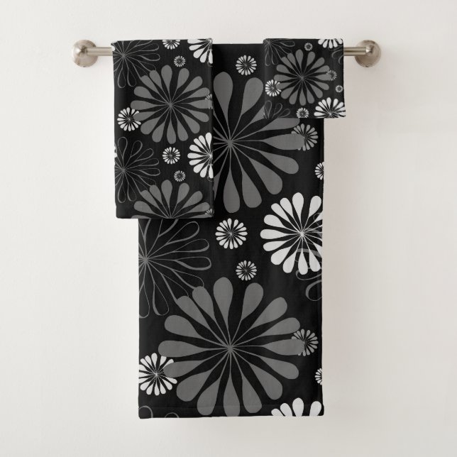 Conjunto De Toalhas Floral Retro Preto e Branco (Insitu)