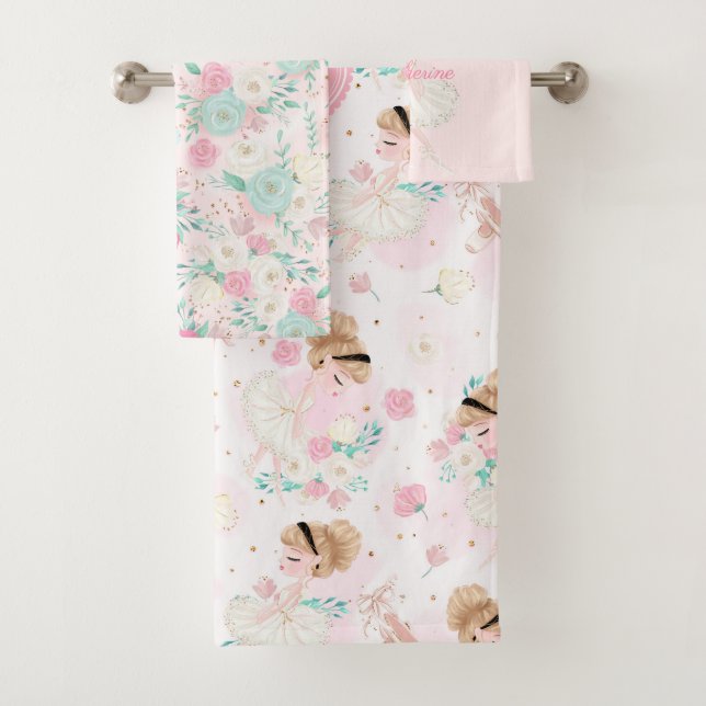 Conjunto De Toalhas Floral Rosa Ballerina Personalizado (Insitu)
