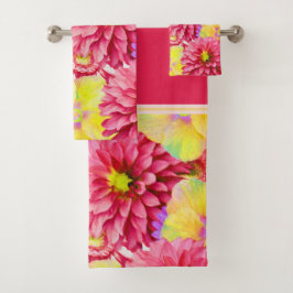 Conjunto De Toalhas Floral Rosa e Amarelo