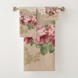 Conjunto De Toalhas Floral Rosa Romântico Vitoriano Elegante