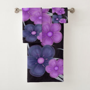 Conjunto De Toalhas floral roxo do preto da cor de água