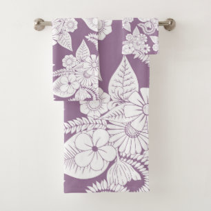 Conjunto De Toalhas Floral roxo e branco do Lilac violeta e folhas