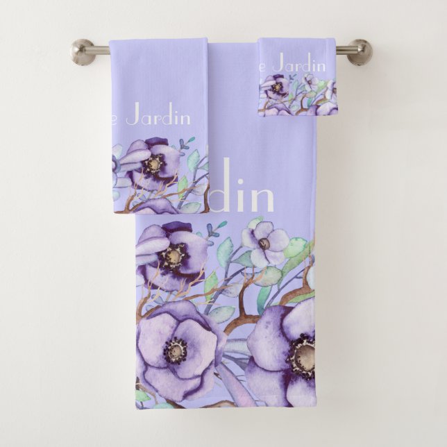 Conjunto De Toalhas Floral roxo - personalizado (Insitu)