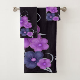 Conjunto De Toalhas floral roxo preto da aguarela