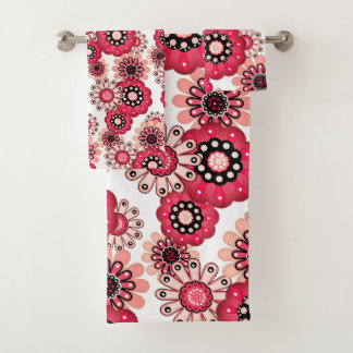 Conjunto De Toalhas Floral rústico retrô vermelho e branco