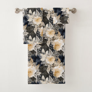Conjunto De Toalhas Floral Selvagem Negra-Leopardo