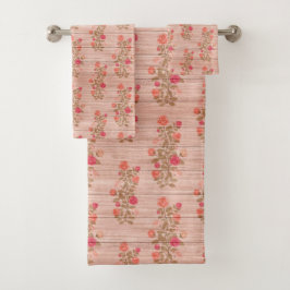 Conjunto De Toalhas Floral Sobre A Trendência De Madeira Popular Vinta