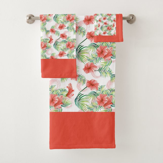Conjunto De Toalhas Floral Tropical Laranja (Insitu)