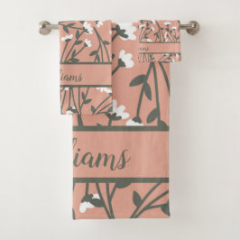 Conjunto De Toalhas Floral Verde Cor-de-Rosa, Monograma