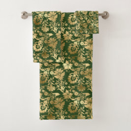 Conjunto De Toalhas Floral Verde Dourado Elegante