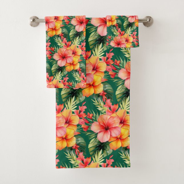 Conjunto De Toalhas Floral Verde Tropical  (Insitu)