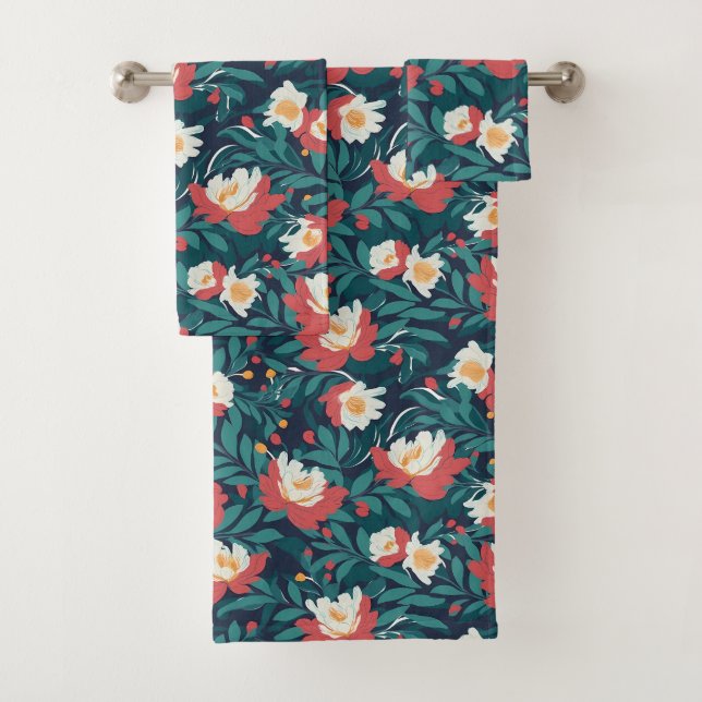 Conjunto De Toalhas Floral Vermelho e Branco (Insitu)