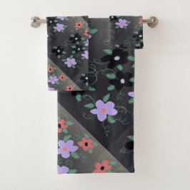 Conjunto De Toalhas Floral Vermelho E Roxo