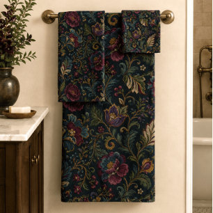 Conjunto De Toalhas Floral Vintage Crewel Botânico Elegante Sombrio