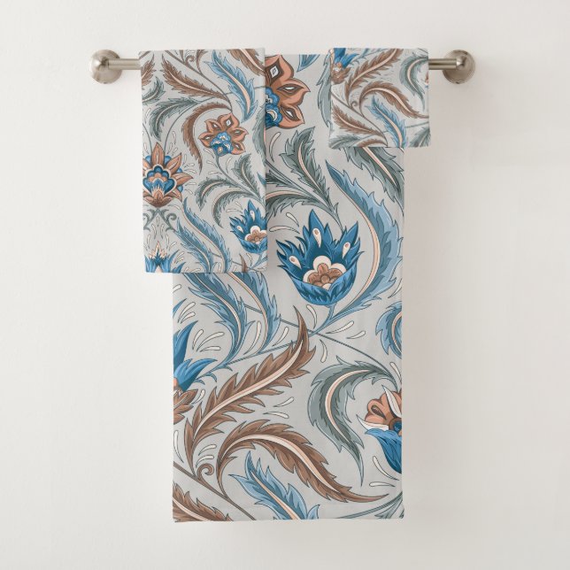 Conjunto De Toalhas Floral Vintage em Cinza (Insitu)