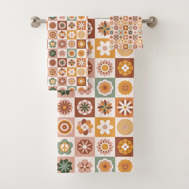 Conjunto De Toalhas Floral Xadrez Groovy Retro (Insitu)