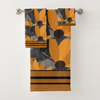 Conjunto De Toalhas Florals Daisies Laranja, Cinza De Tom