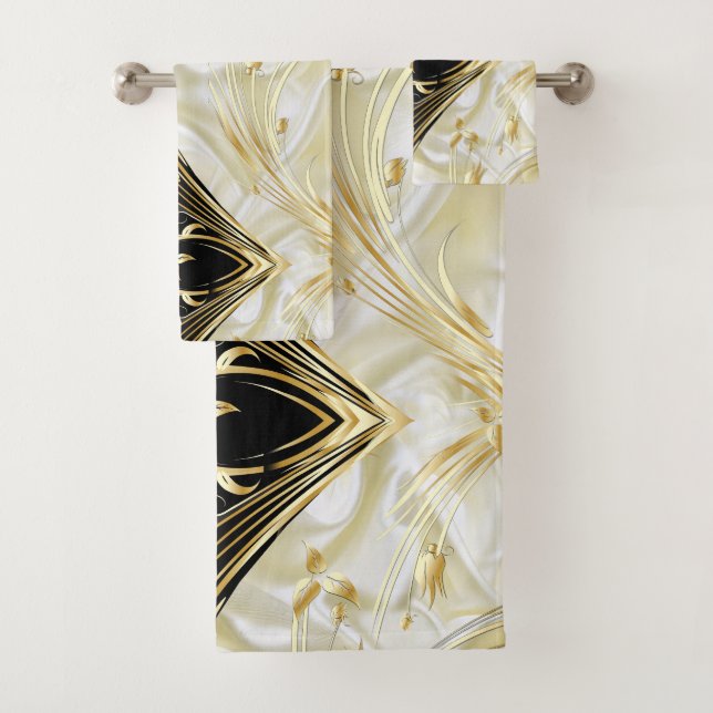 Conjunto De Toalhas Flores abstratas prateadas ou douradas em - Seda e (Insitu)
