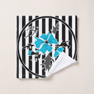 Conjunto De Toalhas Flores abstrato azuis sem costura, preto floral