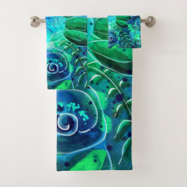 Conjunto De Toalhas Flores abstrato Florais Azuis Azuis-Teais Verdes