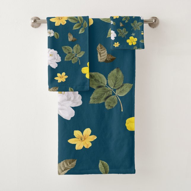 Conjunto De Toalhas Flores Amarelas e Rosas Brancas (Insitu)