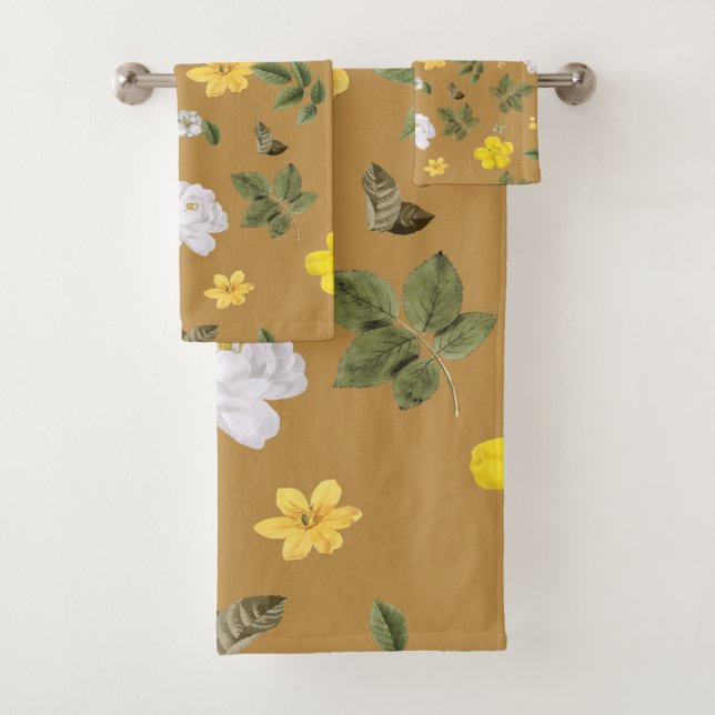 Conjunto De Toalhas Flores Amarelas e Rosas Brancas 4 (Insitu)