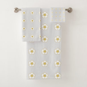 Conjunto De Toalhas Flores amarelo-cinza-claro e branco-ampola-borbole