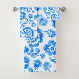 Conjunto De Toalhas Flores Azuis