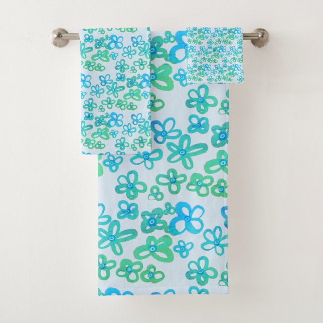 Conjunto De Toalhas Flores azuis (Insitu)