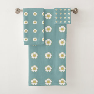 Conjunto De Toalhas Flores azuis amarelas e brancas