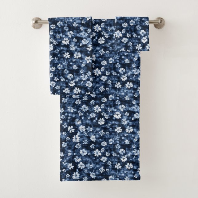 Conjunto De Toalhas Flores Azuis Denim (Insitu)