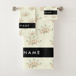 Conjunto De Toalhas Flores Azuis e Vermelhas, Preto, Seu Nome