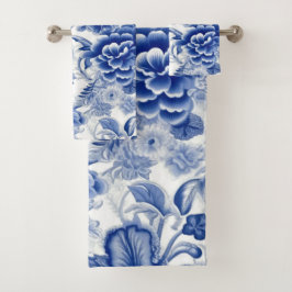 Conjunto De Toalhas Flores Azuis Indigo