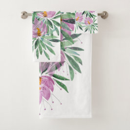 Conjunto De Toalhas Flores Bloom Violet Boho Watercolor