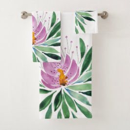 Conjunto De Toalhas Flores Bloom Violet Lotus Watercolor Art