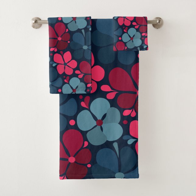Conjunto De Toalhas flores boho em azul magenta (Insitu)