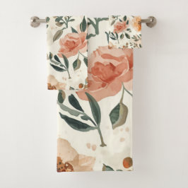 Conjunto De Toalhas Flores Botânicas de Aquarela Laranja Pintura