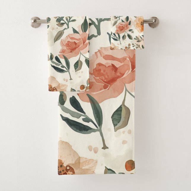 Conjunto De Toalhas Flores Botânicas de Aquarela Laranja Pintura (Insitu)