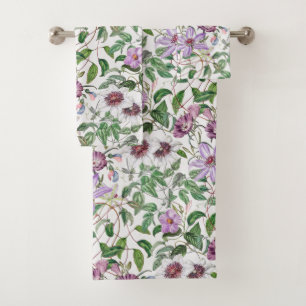 Conjunto De Toalhas Flores Botânicas Lilac Green White Vintage