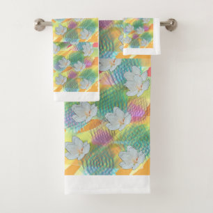 Conjunto De Toalhas Flores Brancas Arco-íris Geo