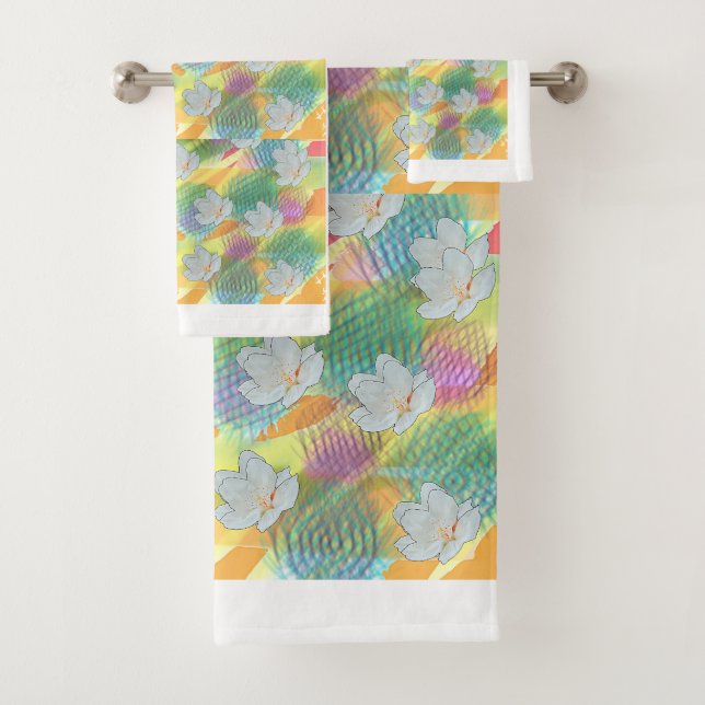 Conjunto De Toalhas Flores Brancas Arco-íris Geo (Insitu)