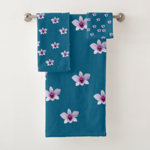 Conjunto De Toalhas Flores Brancas Azul Turquesa