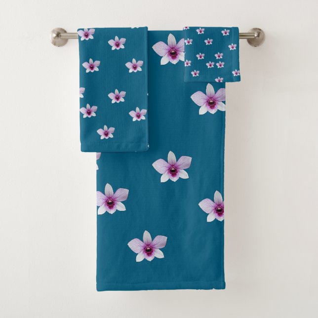 Conjunto De Toalhas Flores Brancas Azul Turquesa  (Insitu)