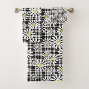 Conjunto De Toalhas Flores brancas camomila no branco preto b