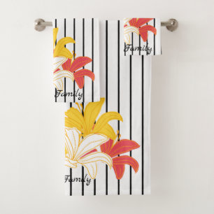 Conjunto De Toalhas Flores brancas cor-de-laranja-amarela na faixa bra