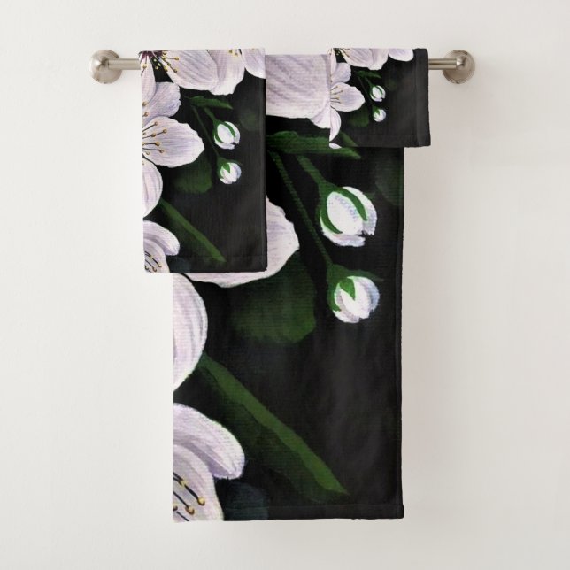 Conjunto De Toalhas Flores Brancas De Cereja Em Acrílico (Insitu)